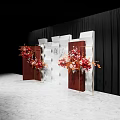 Elegant Wedding Decor With Red Orange Flowers White Brown Backdrop And Gold Frames
