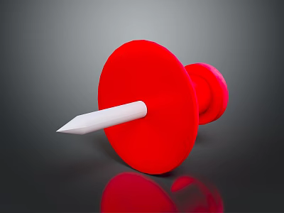 Red Push Pin With Round Red Top And White Sharp Point For Daily Use 3d model