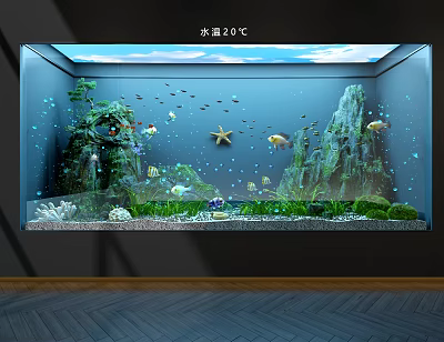 Aquarium Fish Tank with Colorful Fish Starfish Aquatic Plants and Rock Formations Indoor 3d model