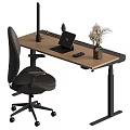Adjustable Wooden Desk With Laptop Desk Lamp Mobile Phone Dried Flower Vase And Office Chair