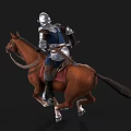 Man Riding Brown Horse Wearing Medieval Armor And Holding Steel Sword