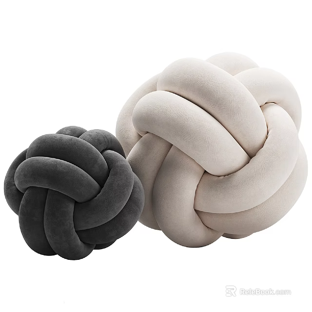 Soft Velvet Pillows With Knotted Design in Black and Beige Home Decor 3d model 