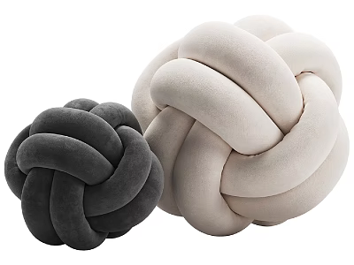 Soft Velvet Pillows With Knotted Design in Black and Beige Home Decor 3d model