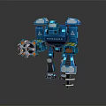 Blue Mechanical Robot Character 3D Model With Glowing Elements And Mechanical Arms 3d model