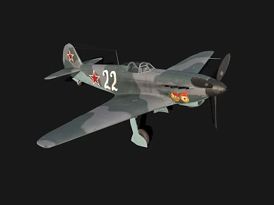 Vintage Military Airplane With Camouflage Paint Number 22 Red Star Emblem And Propeller 3d model