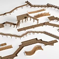 Wooden Landscape Bridge Designs With Curved Shapes Railings And Various Structures