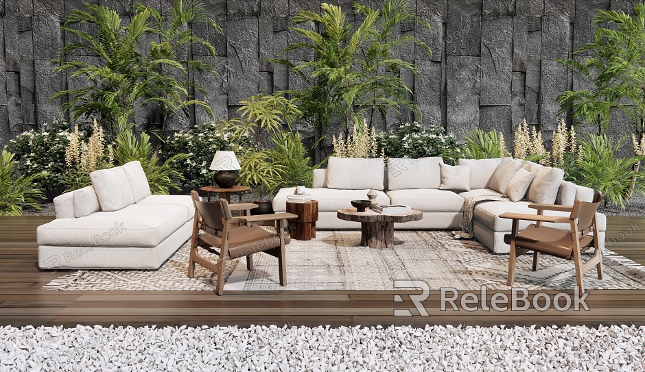 Outdoor Sofa Sofa Coffee Table Combination Leisure Chair Plant Combination Flower Mirror Plant Stack model