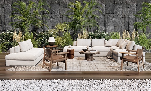 Outdoor Sofa Coffee Table Combination Leisure Chair Plant Combination Flower Mirror Plant Stack 3d model