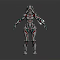 Game Movie Character With White Red Green Mechanical Armor And Futuristic Design