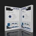 Modern Double-sided Exhibition Island With White Blue Display Boards And Information Charts