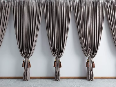 Gray Pleated Curtains With Tassel Tiebacks For Modern Home Interior Decor 3d model