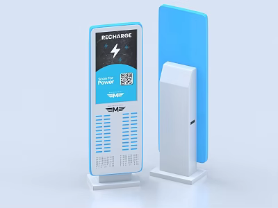 Commercial Power Recharge Station Equipment With QR Code Display And Blue White Exterior 3d model