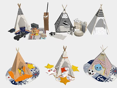 Kids Teepee Tents With Decorative Star Patterns Cartoon Designs And Play Accessories 3d model