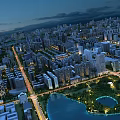 Aerial View Planning of Modern City with High Rise Buildings Roads Lake and Green Spaces