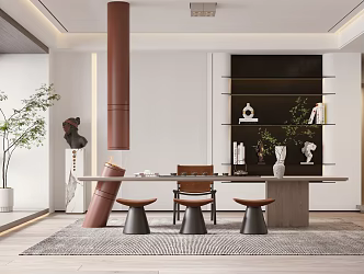 Tea Room Tea Table and Chair for Renting Tea Set Decorative Cabinet 3d model