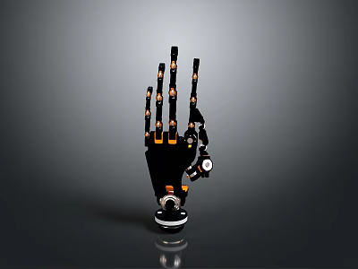 Detailed Mechanical Robot Arm Featuring Black Body And Orange Joints On Gray Background 3d model