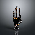 Detailed Mechanical Robot Arm Featuring Black Body And Orange Joints On Gray Background