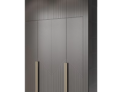 Modern Dark Wardrobe With Herringbone Pattern Doors And Brass Handles Design 3d model