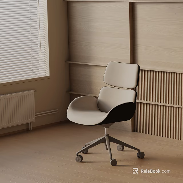 Beige And Black Office Chair With Sleek Backrest Design And Wheels In Modern Interior Space 3d model 
