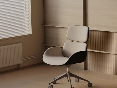 Beige And Black Office Chair With Sleek Backrest Design And Wheels In Modern Interior Space 3d model