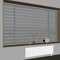 White Window Blinds with Wooden Frame on Windowsill with Vase Plant Pinecone Fruits and Radiator