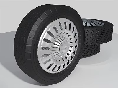 Black Car Tires With Silver Spoke Rim Hole Design And Tread Pattern 3d model
