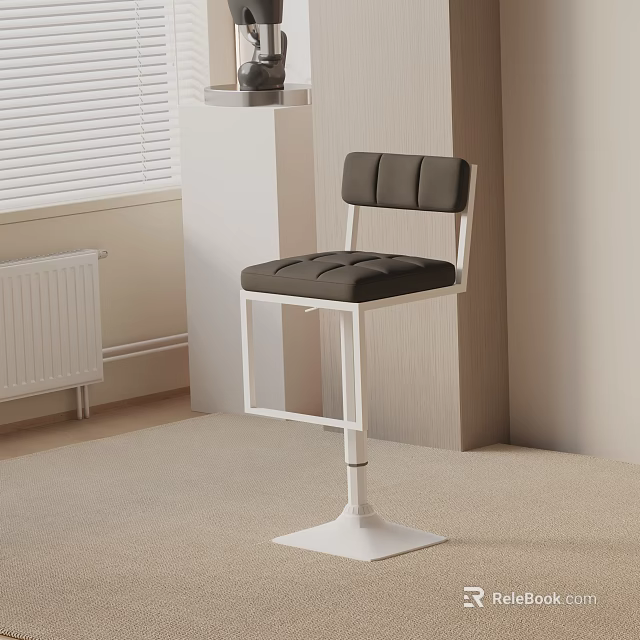 Modern Dark Gray Bar Stool With Tufted Backrest And White Metal Frame In Bright Room 3d model 