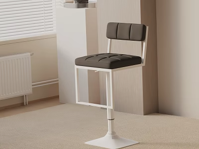 Modern Dark Gray Bar Stool With Tufted Backrest And White Metal Frame In Bright Room 3d model