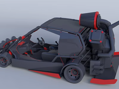 Black Red Race Car with Open Cockpit Racing Seats Turbo Fan And Rear Spoiler Design 3d model
