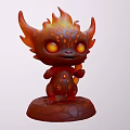 Red Mythical Creature Sculpture With Flame Shaped Horns Orange Glowing Eyes And Cracked Base Design