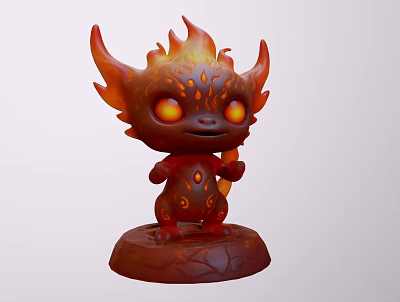 Red Mythical Creature Sculpture With Flame Shaped Horns Orange Glowing Eyes And Cracked Base Design 3d model