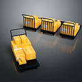 Multiple Yellow Boxes Stacked on Black Trolleys in Storage Facility View