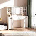 Modern White Dressing Table With Lighted Mirror Drawers Cabinets And Cosmetics 3d model