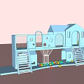 Adorable Blue Playground Equipment With Stairs Slide And Colorful Ball Pit