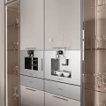 Modern Kitchen Interior With Light Colored Cabinets And Marble Island Countertop