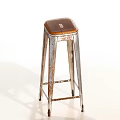 Vintage Industrial Bar Stool With Rustic Metal Frame And Brown Seat