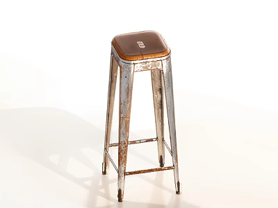 Vintage Industrial Bar Stool With Rustic Metal Frame And Brown Seat 3d model