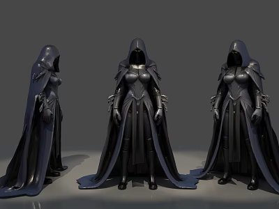Game Movie Character With Black Cloak Armor And Three Angle Views 3d model