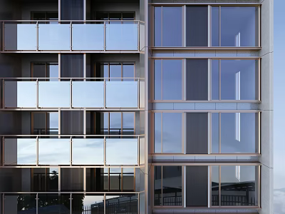 Modern Multi Storey Building Balcony Fencing With Glass And Metal Design 3d model