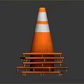 Stack of Orange Pallets Supporting Orange Traffic Cone With Reflective Stripes