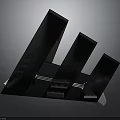 Black Inclined Panels On Platform Base With White Stripes And Geometric Design