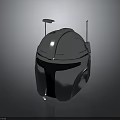 Futuristic Silver Metallic Weapon Helmet Design with Antennae Black Visor and Reflective Surface