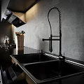 Modern Kitchen Double Bowl Stainless Steel Sink With Pull Down Faucet 3d model