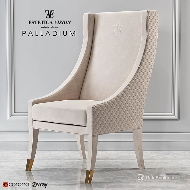 Palladium Beige Chair With Quilted Stitching And Light Colored Legs In Modern Interior 3d model 