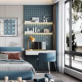 Modern Kids Room Interior Design With Blue Headboard Bed Soccer Ball Toy And Study Desk