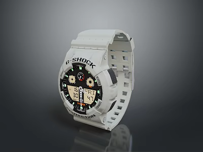 G SHOCK Watch With White Strap Black Dial And Digital Analog 3d model