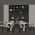 Modern Dining Room Interior Design With Round Table Beige Chairs And Wall Shelves 3d model
