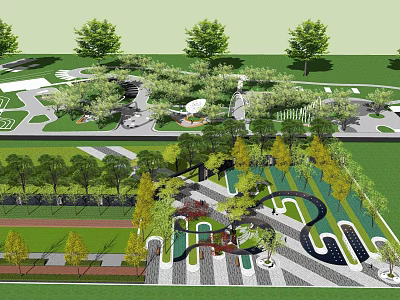 Park Landscape With Diverse Trees Winding Paths And Green Recreational Spaces 3d model