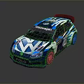 Volkswagen Polo Rally Car With Blue Stylish Livery And Sporty Rear Spoiler