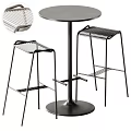 Modern Black Metal Bar Stools With Grid Design And Round Pub Table 3d model